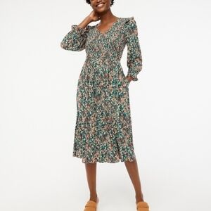 J Crew Factory Smocked V Neck Floral Midi Dress Long Sleeve XXL
